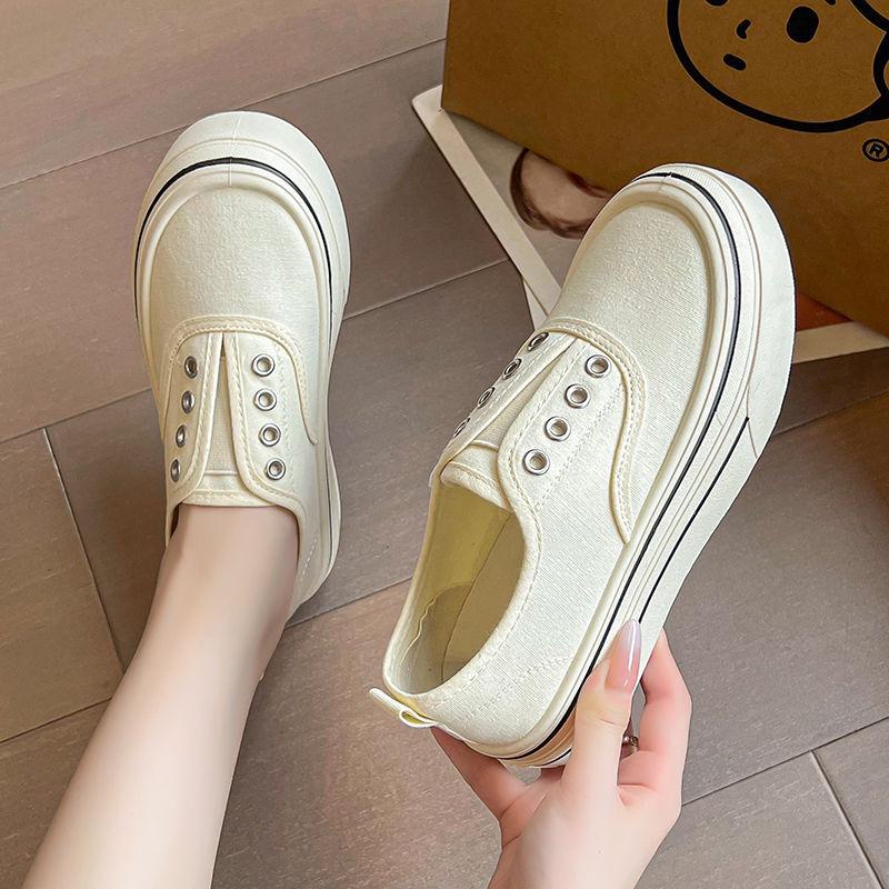 

Thick-soled elastic one-legged canvas shoes 2025 summer new versatile breathable casual lightweight white shoe board shoes 35