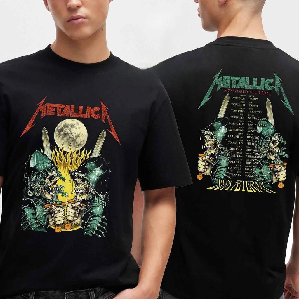 Heavy Metal Band Merallica Global Tour Mercah T-shirt Men Women Oversized Loose Casual Tees Streetwear Harajuku Fashion Cotton Top