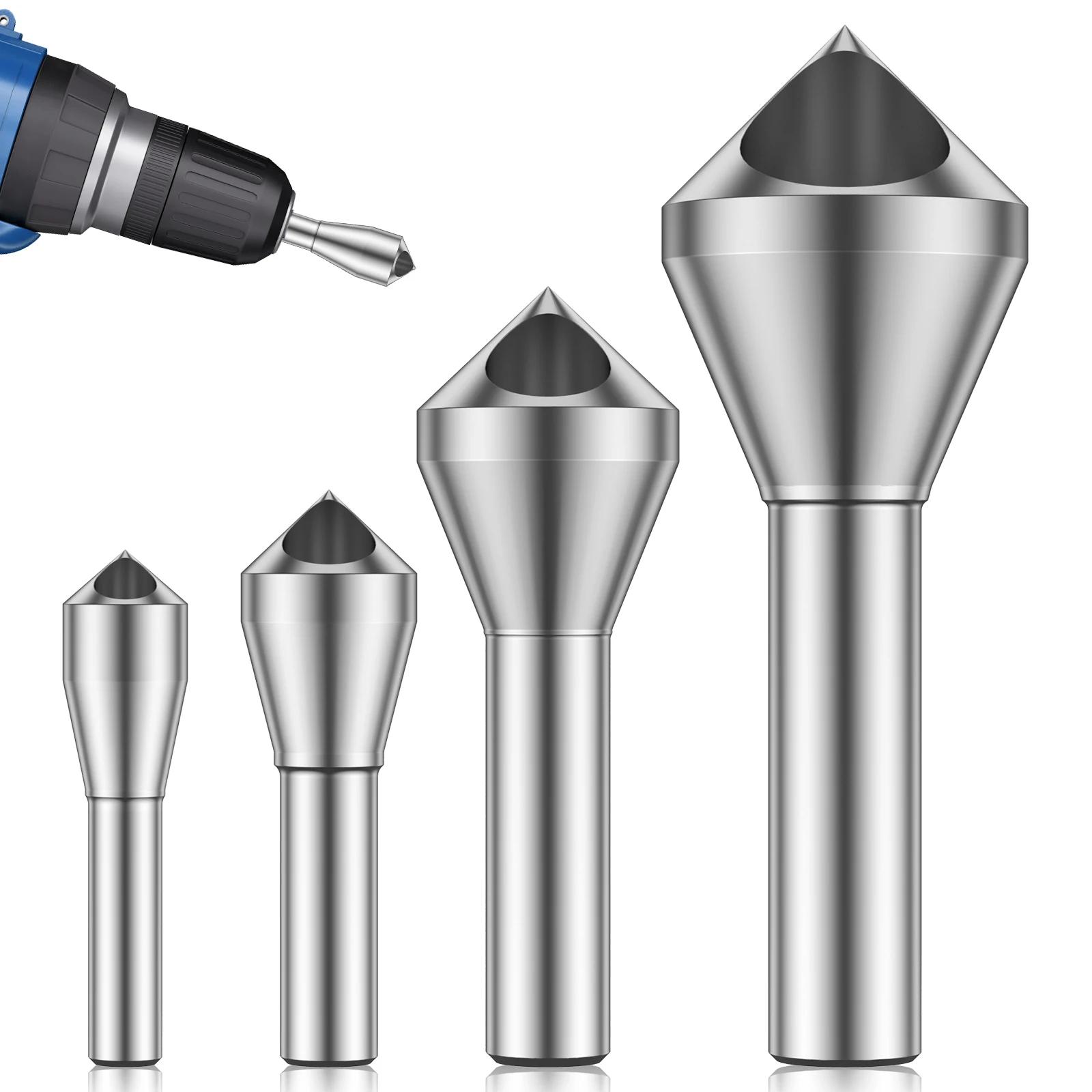 

4 high-speed steel deburring and chamfering tools, countersunk drill bits, smooth holes, metal 90 degrees