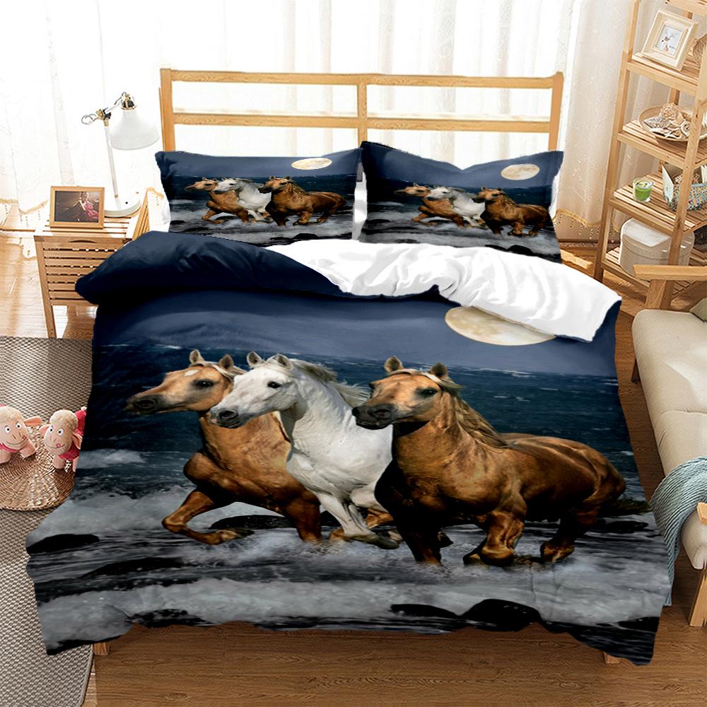 Horses Hd Print Polyester Bedding SetsKids Or Adults For Beds Quilt Cover Pillowcase Bedding SetTeens King Size Bedding Set