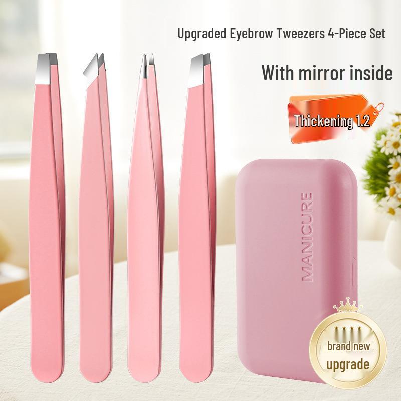 Stainless Steel Makeup Tool Set with Mirror: Eyebrow and False Eyelash Tweezers