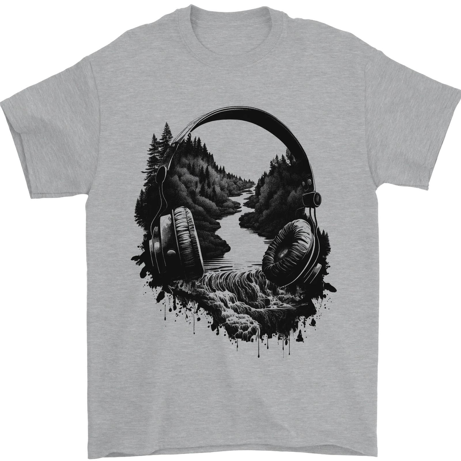 Headphones Nature Music Trekking Hiking Mens T-shirt Cotton XL