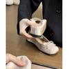Inner Heightening Ballet Shoes Women's Flat Bow Rhinestone Mary Jane Shoes One-word Strap Shoes