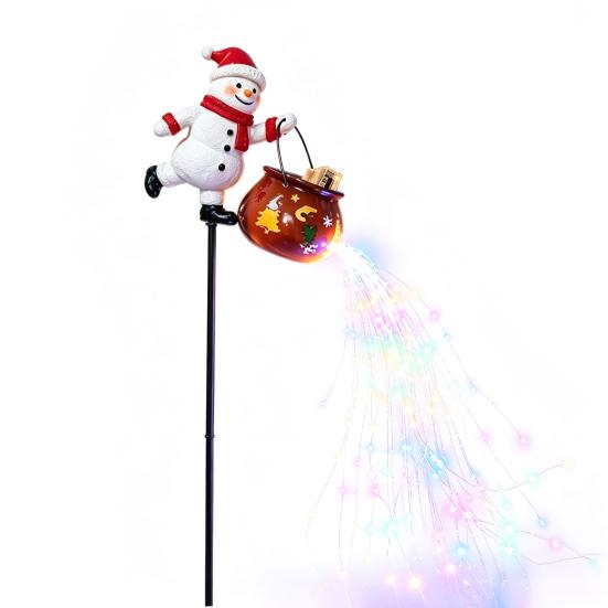 Battery Lighted Sculptures Christmas Garden Stake Light, 3D Santa/Snowman Holding Glowing Cauldron Yard Outdoor Decorative Lighting for