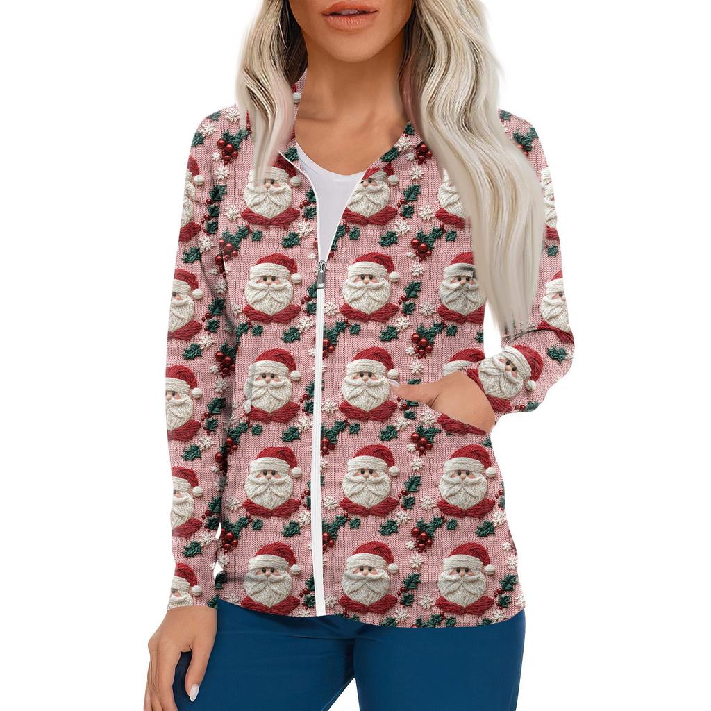 Women Long Sleeve Pattern Pocket Working Stand-up Collar Single-breasted Protective Overalls Cardigan Jacket Top