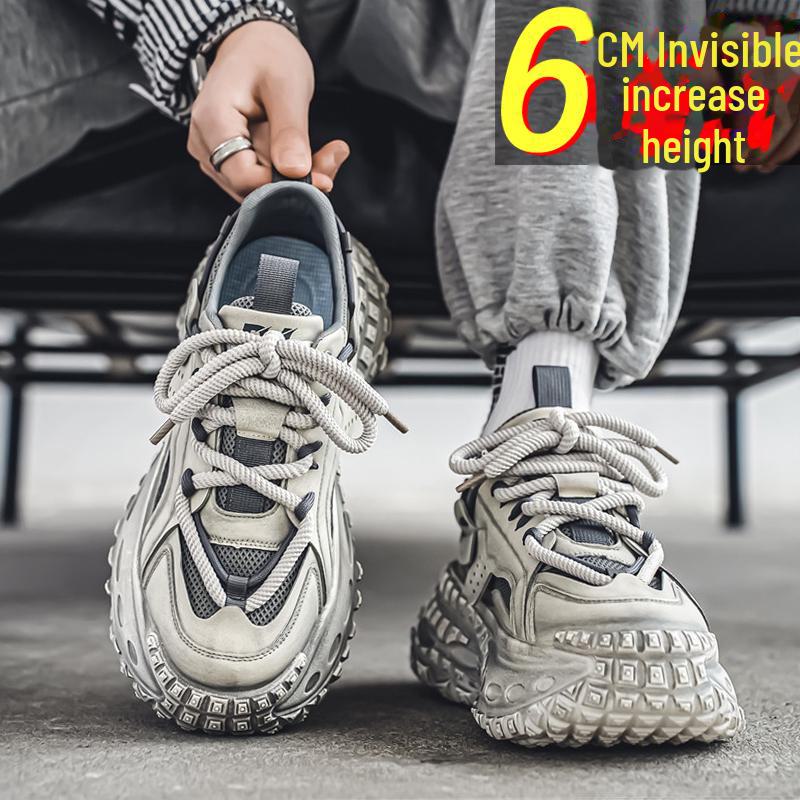 Putian Men's Trendy Summer Breathable Height-Enhancing Dad Shoes with Tire Sole