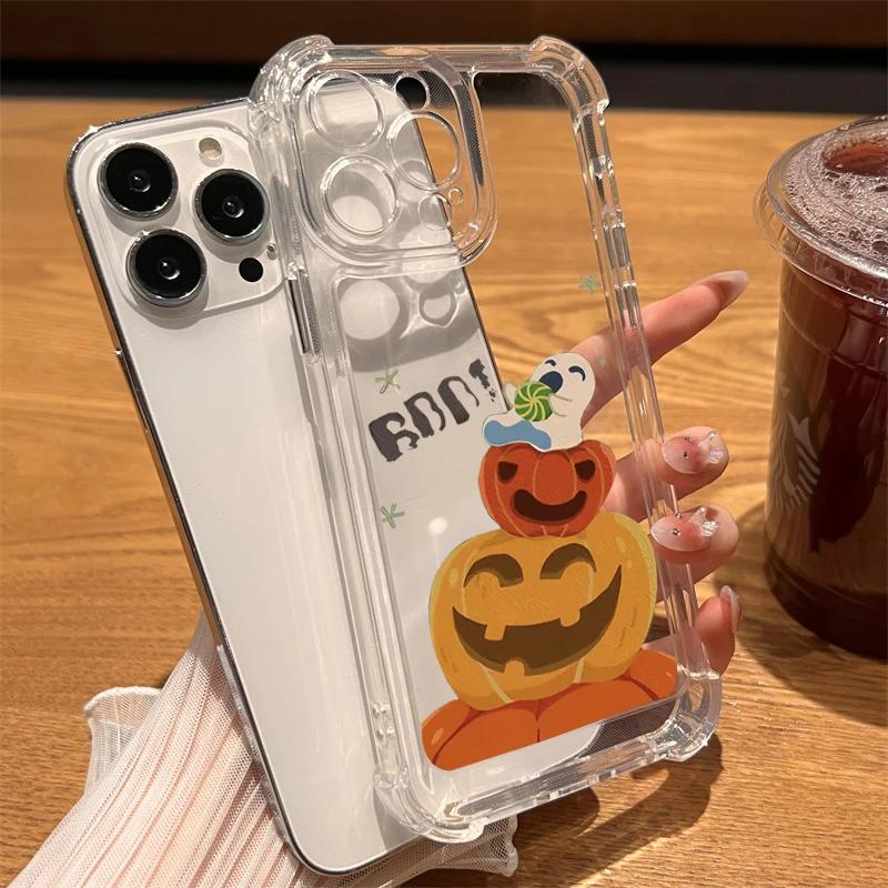 Cute Ghost Clear Phone Case For iPhone 15 14 13 12 11 Pro Max 7 8 14 15 Plus X XR XS Max Funny Halloween Matte Soft Luxury Cover