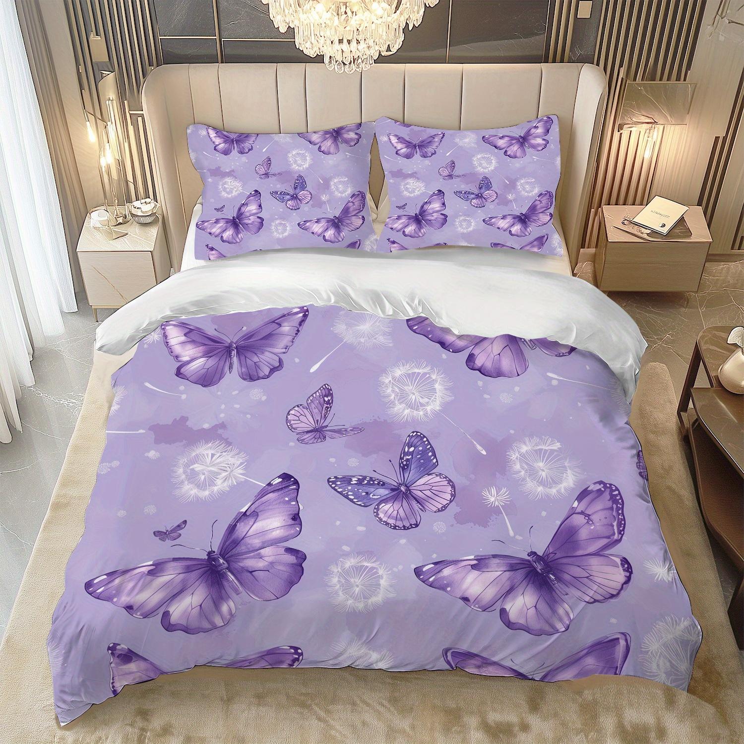 

3 Pcs Dreamy Purple Buterfly Romantic Premium Soft Duvet Cover Set Quen King-Sized Dimensionsd Dimensions Al-season Beding for Bedrom Home Decoration 120*200cm Single