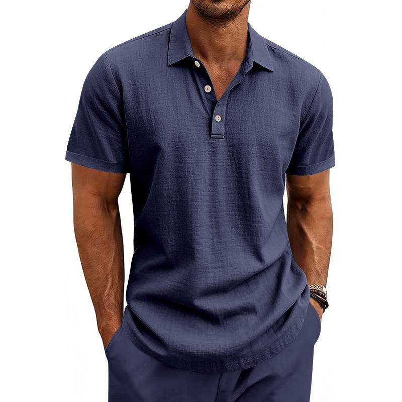 Europäisches & Amerikanisches Herren Leinen Revers Kurzarm Poloshirt - Klassischer Business Casual Stil, Mehrere Farben Verfügbar