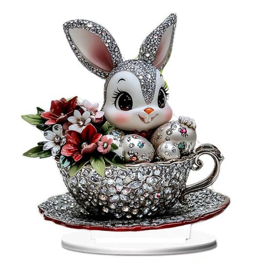 Easter Bunny Acrylic Table Sign 2D Flat Colorful Eggs Rabbit Decoration Home Living Room Valentine's Day Holiday Party Tabletop Ornament