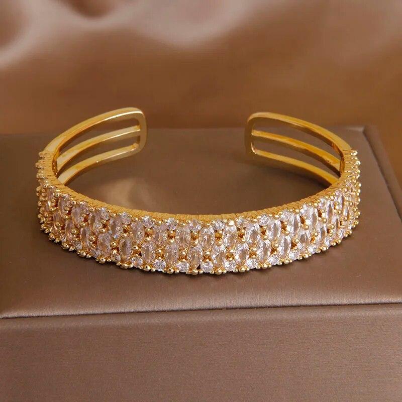 Classical Full Crystal Cubic Zircon Bangles&Bracelet Wide Wedding Bridal Bracelet Ins Fashion Brand Jewelry Open Bracelet