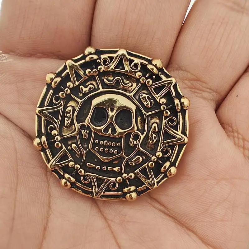Brass Vacuum Gold Plated Aztec Pirate Coin Light Gold No Ring