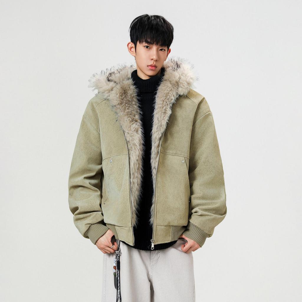 Unisex Winter Hooded Cotton Coat with Sable Collar, Thickened and Velvet-Lined for Warmth and Cold Protection