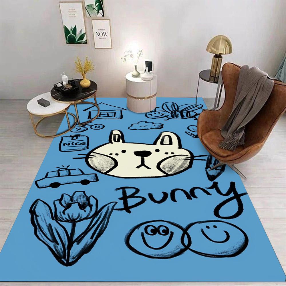 Cartoon Cat Drinking Coffee Carpet for Living Room Bedroom Bedside Floor Mat Cloakroom Kids Activity Area Rugs Large Size