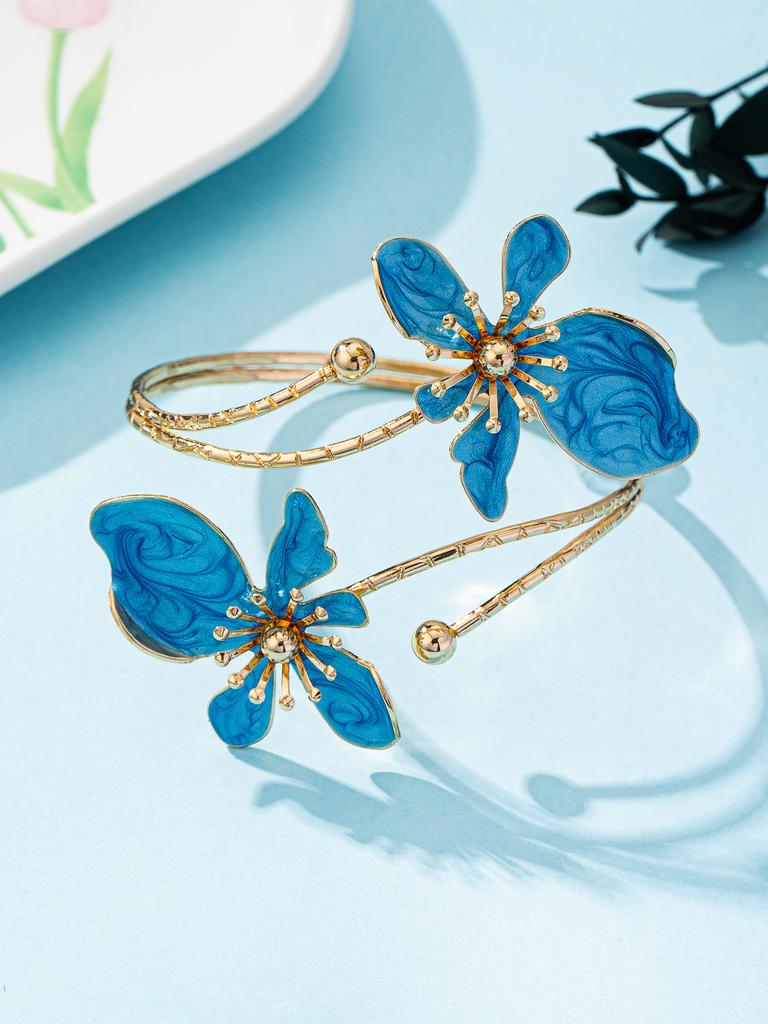 Elegant And Simple Design, Fresh And Sweet, Gold Enamel Glaze Craft, Flower Opening Bracelet