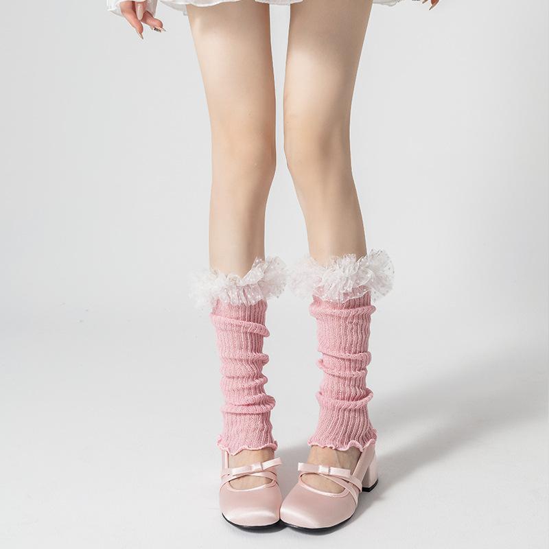 Lolita Girls Lace Ruffles Leg Warmers Women Long Socks Knitted Foot Cover Arm Warmer Y2K Spring Summer Boot Cuffs Stockings New