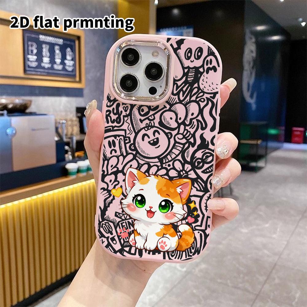 Phone case: 2D flat design suitable for iPhone 18 17 16 15 14 13 Pro protective case, couple style, orange and white kitten, Christmas and Halloween g