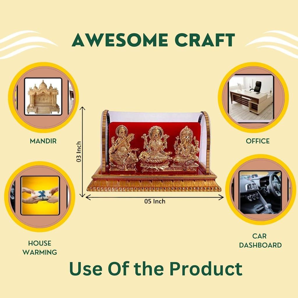 Gold Plated Idols | Laxmi Ganesh Murti & Ma Saraswati | Home Decor, Pooja Room, Study Table, Living Room & Office Decoration | Gift Item