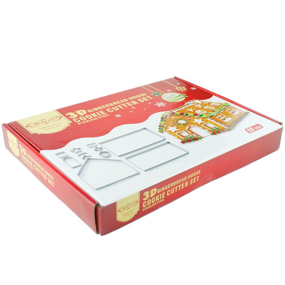 LMETJMA 10 Pcs Christmas Cookie Cutter Set Stainless Steel Gingerbread House Cookie Cutter Set Cake Biscuit Cutter Mold JT269