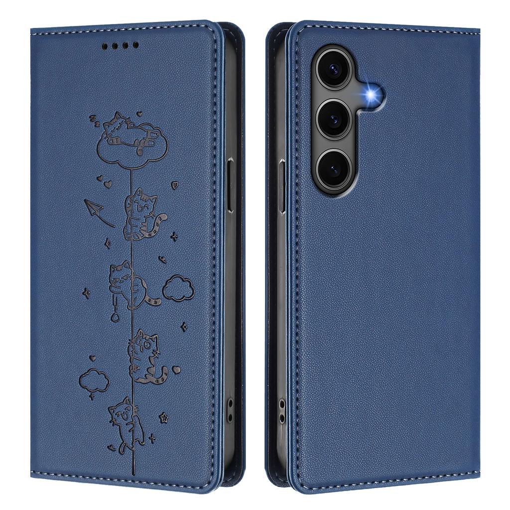 For Samsung Galaxy S25+/Galaxy S24+ Case RFID Blocking Wallet Stand Imprinted Cat Pattern Leather Phone Cover