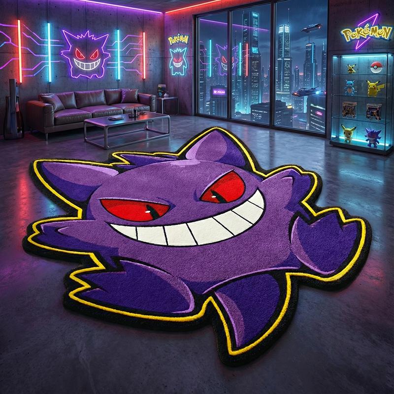 Anime Pokemon Gengar Plush Carpet Shaped Floor Mat Soft Fluffy Rug for Kids Room Bedroom Living Room Home Decor