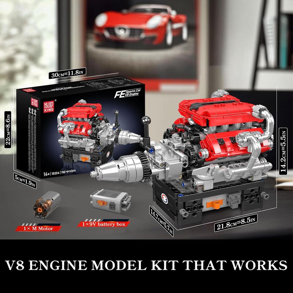 MOULD KING 10204 Technical Car Engine Toys The Motorzied FE Sports Car V8 Engine Building Block Brick Kids Christmas Gift