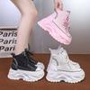 Fashion Women Ankle Boots Lace Up 8CM Sneakers High Platform Punk Boots Spring Autumn Black Chunky Motorcycle Boots Botas Mujer