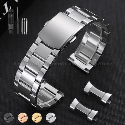 Luxuriöses Massives Edelstahl-Uhrenarmband mit Gebogenem Ende 18mm 20mm 22mm Doppeldruck-Faltschließe Uhrarmband Zubehör