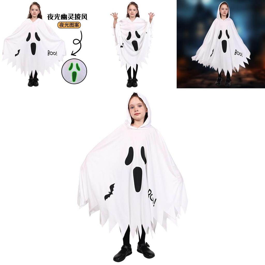 Children Ghost Skeleton Cape With Night Glow For Theater And Cosplay