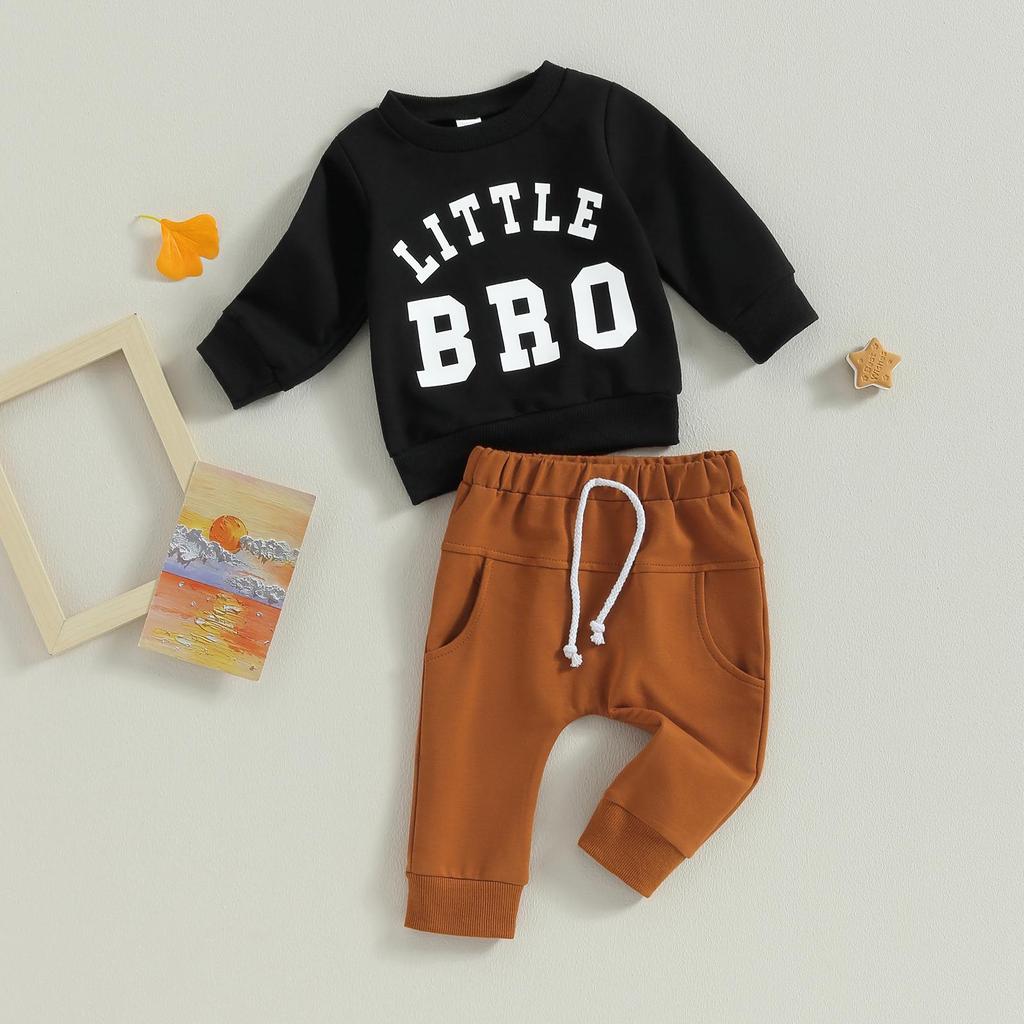 Baby Boys Pants Set 3M 6M 12M 18M Long Sleeve Crew Neck Letters Print Sweatshirt with Elastic Waist Sweatpants Infant Clothes