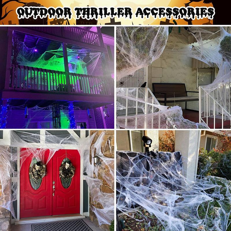 Spider Webs Halloween Decorations with Fake Spiders, Super Stretch Cobwebs for Halloween Indoor and Outdoor Party Sipplies