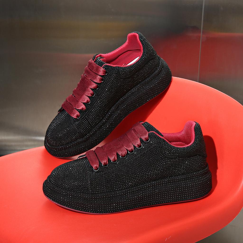 Fashion Luxury Rhinestone Sneakers Men's and Women's Casual Shoes Round Toe Lace-up Walking Shoes Crystal Designer Sneakers 8