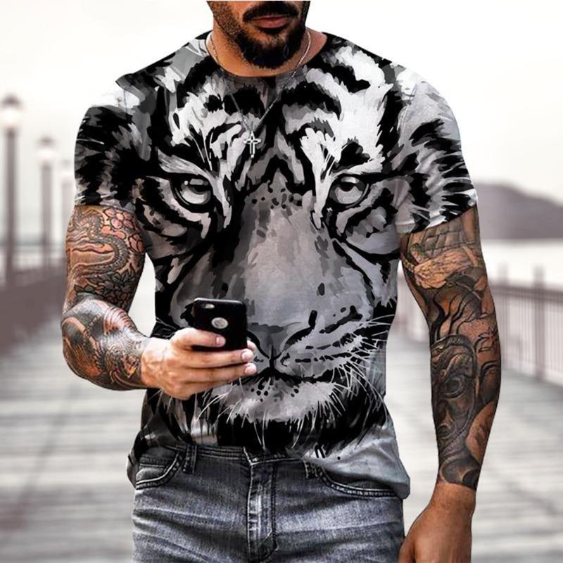 Summer Tees Tops 3D Tiger Print Men's T-Shirt Casual Animal Pattern T Shirt Streetwear Quick Dry Fashion Oversized Clothes