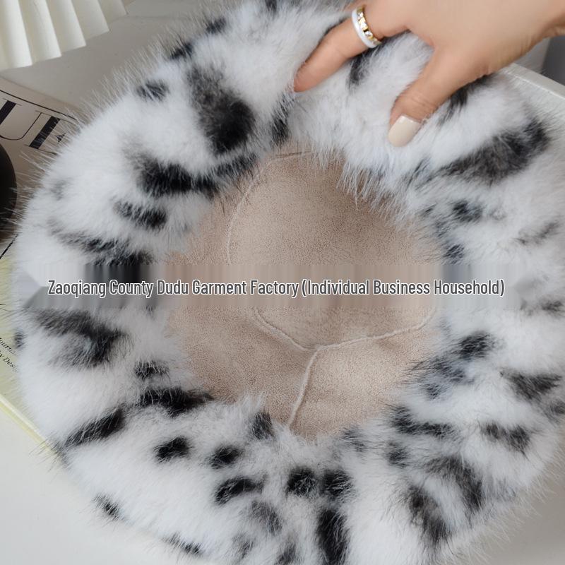 Faux Fur Leopard Print Fisherman Hat - Retro Autumn Winter Plush, Thickened for Warmth, Cold-Proof with Ear Protection.