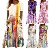 Summer Dress For Women Casual Printed V-Neck Short-Sleeve Beach Swing Dress
