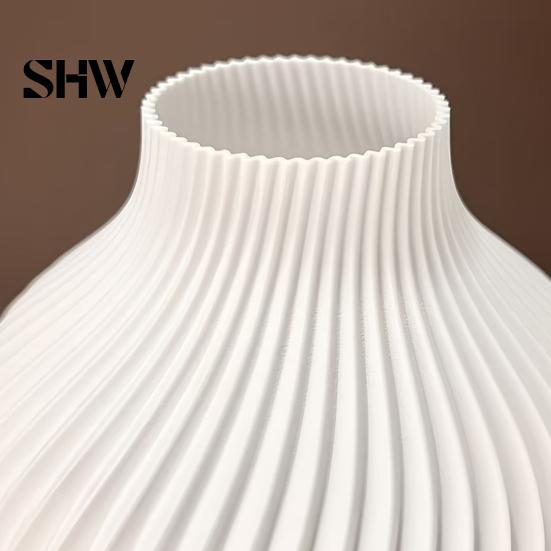 Spiral Ribbed Vase Modern Vase, 3D Printed Dried Flower Matte Floral Arrangement Container White Decorative for Living Room Shelf Table Centerpiece
