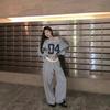 Spring and Autumn Women's Casual 2 Piece Sets Outfit Pant Sets Oversized Jersey Set Vintage Letter Print Off Shoulder Tracksuit