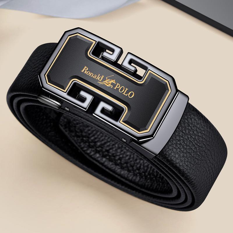 Paul's Men's Genuine Leather Belt with Automatic Buckle, Cowhide, for Business and Casual Wear.