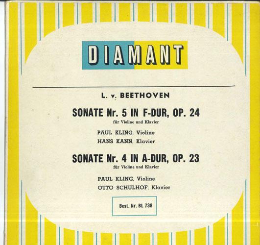 

LP Record BEETHOVEN PAUL KLING HANS KANN P Sonate Nr.5 In Fdur Op.24 Sonat RE33570 DIAMANT Germany Classical Used