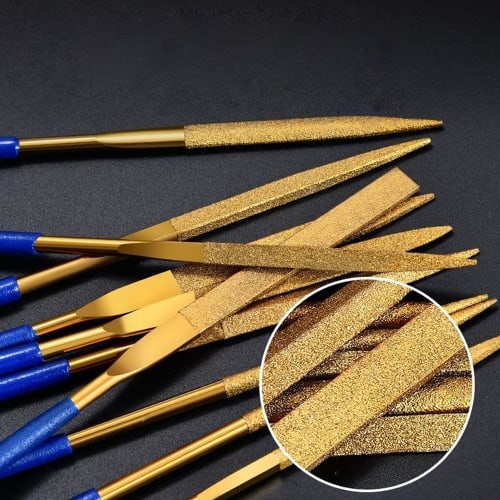 Bestgle 10-Piece Sharpening File Set, Diamond File, Titanium-Coated Metal File, Bar File, Metal, Iron File, Wood File, Hobby File, Metal File Set, Pre