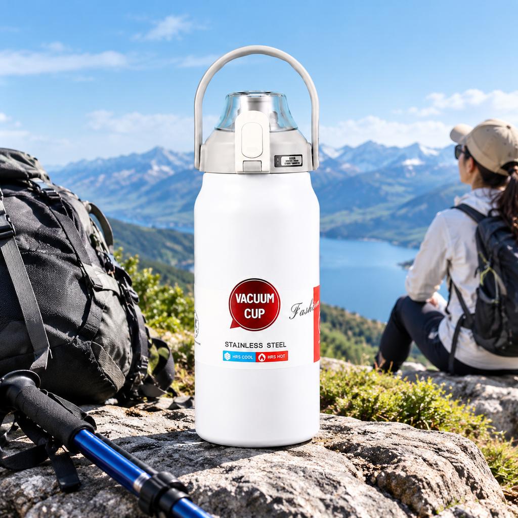 1800ml Large Capacity Stainless Steel Thermos with One-Click Lid and Handle