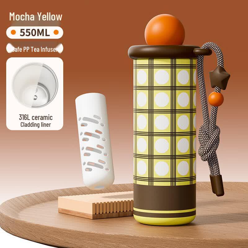 OLOEY 550ml Ceramic Lined Insulated Straw Cup