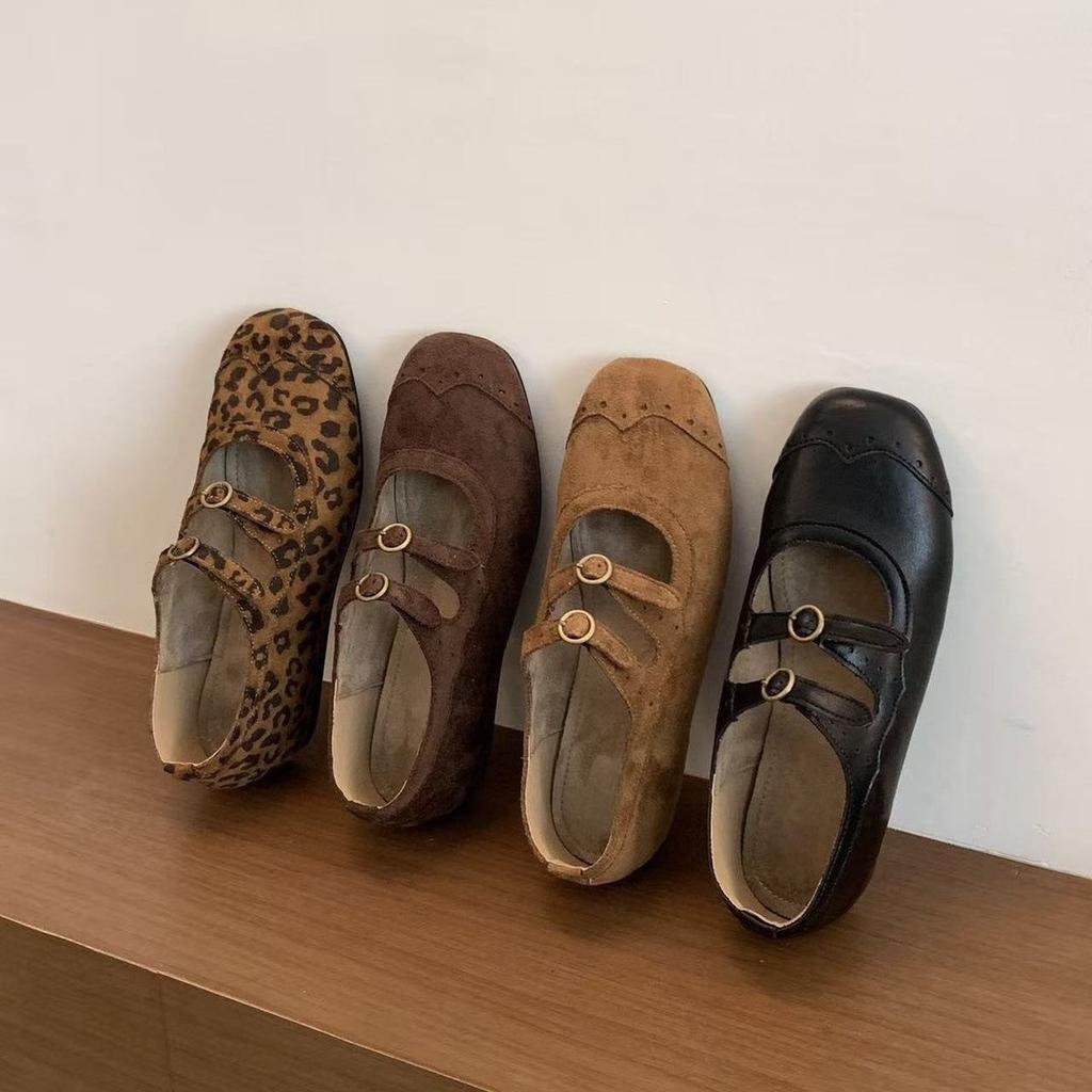 Inner height increase brown round head Mary Jane shoes small leather shoes autumn shoes with skirt single shoes ballet shoes