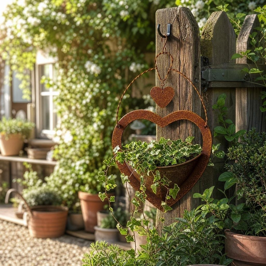 Metal Hanging Planter Garden Iron Decorative Basket Outdoor Patio Wall Mounted Plant Holder with Heart Shape Design for Home Yard