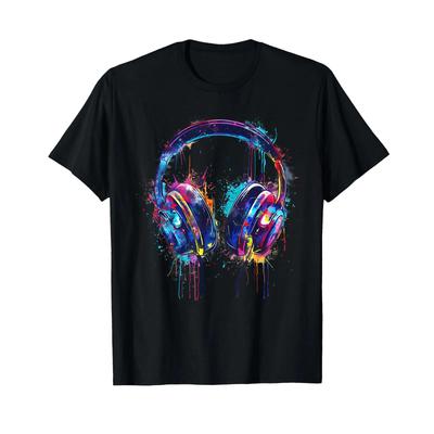 Headphones Music Dj Splash Dance Club House T Shirt Vintage Breathable Versatile Casual Stretched Soft Stylish