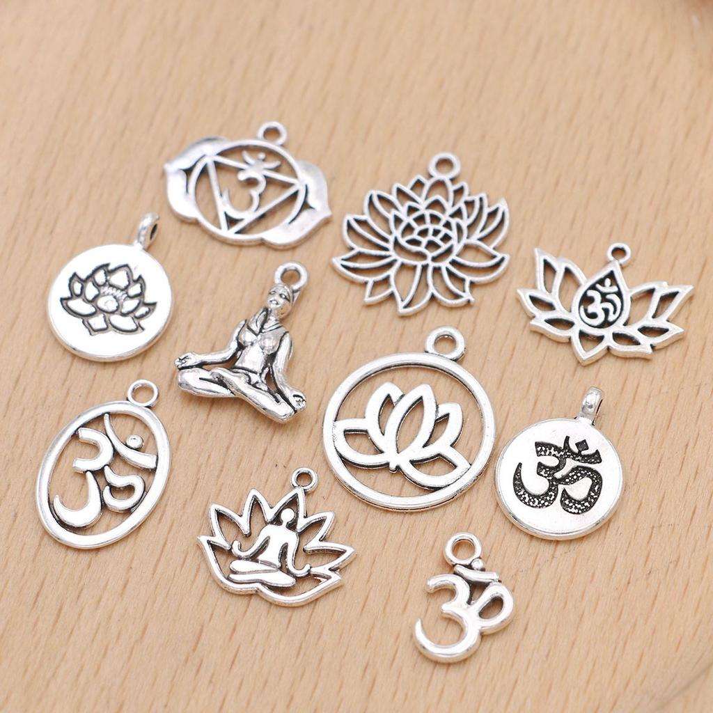 10Pcs Silver Plated Yoga Charms Pendant For Jewelry Making Necklace Earrings Bracelet Diy Findings Craft Mix