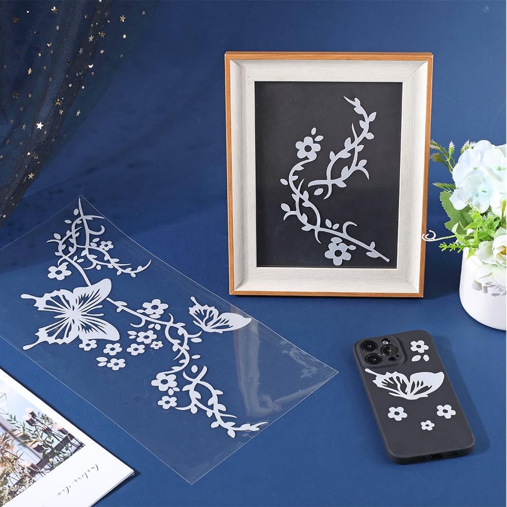 GORGECRAFT 2 Sheet Floral Butterfly Decals Butterflies Kissing Flowers Car Decal Reflective Vinyl Waterproof Sticker Women Car Stickers for Auto