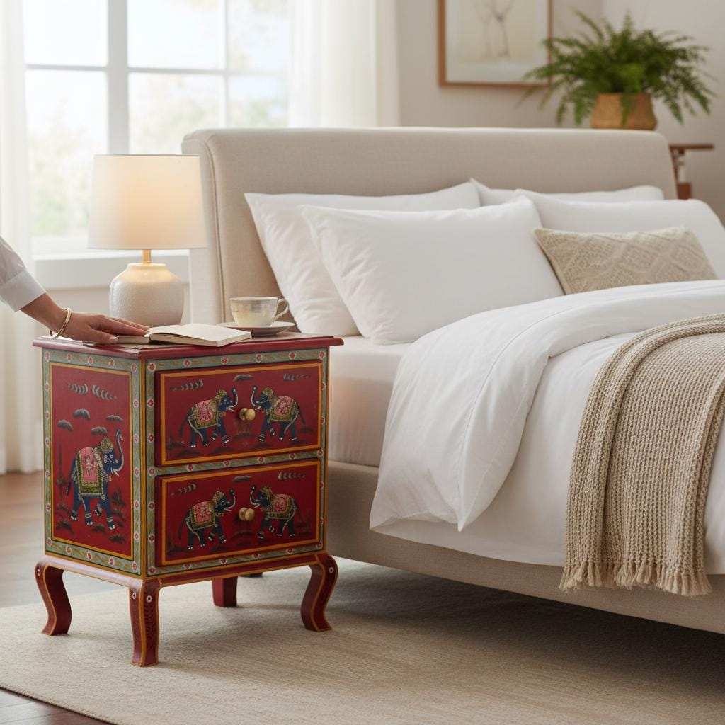Wood Bedside, Storage Desk Drawer Cabinet Decor Furniture | Indian Elephant Nightstand dressers, Cupboard Side Chest Decor Furniture Storage
