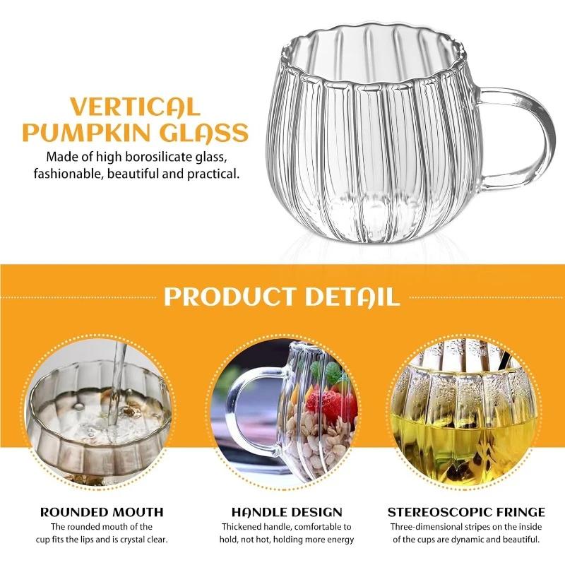 1pcs Glass Cups Vertical Stripe Water Cup 400ml/13.5oz Coffee Mugs Drinking Glasses Flowers Tea Cup Heast Resistant Drinkware