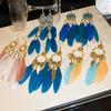 Bohemian Oil Dripping Geometric Feathers Fringed Ear Hooks Earrings Temperament Ethnic Style Earrings